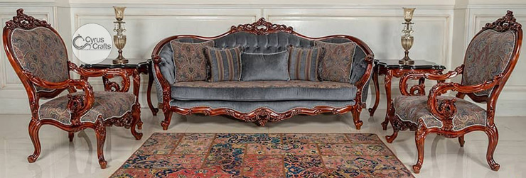 Wooden Frame Curved  Sofa Set