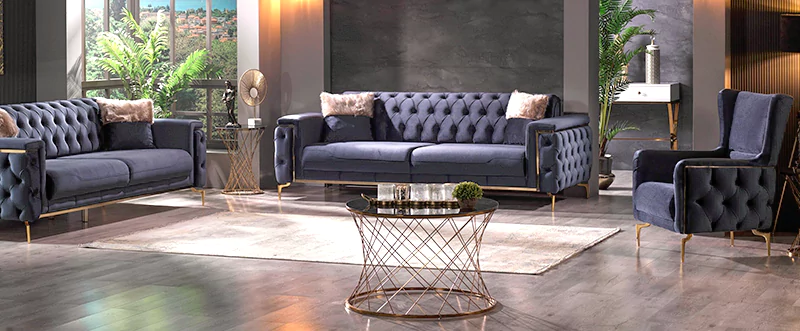 modern sleeper couch set - dark blue