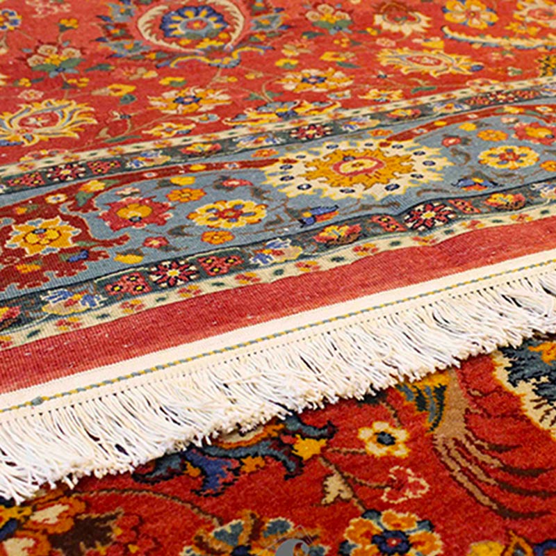handmade wool rug's back view
