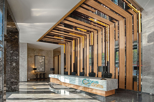 decorative wall art in reception desk